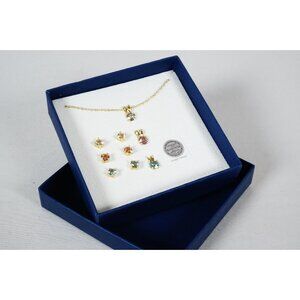 Aura Swarovski Crystal Gold Plated, Necklace & Earring Set Clear, Pink, Blue NEW